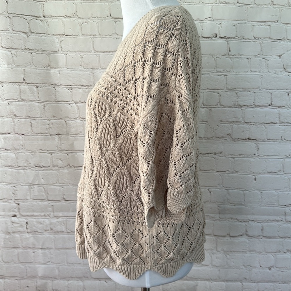 Splendid Beige Knit Short Sleeve Sweater size Large - Picture 4 of 7